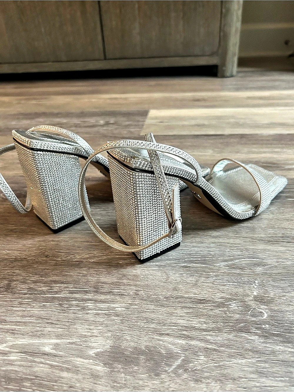 Zara Rhinestone Block Heel Sandals Silver - Picture 4 of 6
